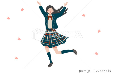 桜の下でジャンプする女子高生 桜の下でジャンプする女子高生 122846715
