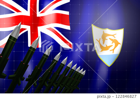 Cruise missiles, flag of Anguilla in background - defense concept - 3D illustration Cruise missiles, flag of Anguilla in background - defense concept - 3D illustration 122846827