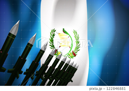 Cruise missiles, flag of Guatemala in background - defense concept - 3D illustration 122846881