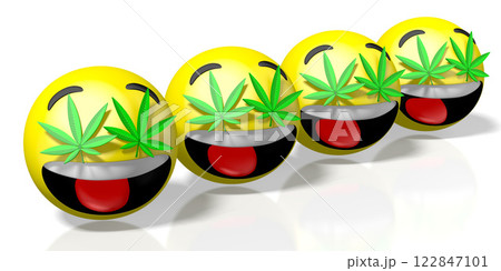 Yellow emoticons with marijuana leaves in eyes Yellow emoticons with marijuana leaves in eyes 122847101