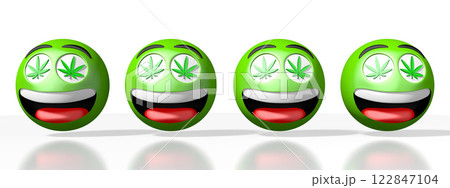 Green emoticons with marijuana leaves in eyes Green emoticons with marijuana leaves in eyes 122847104