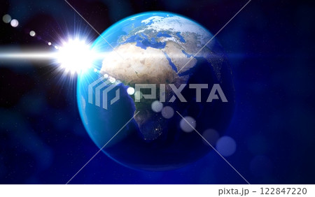 Earth from space - view on Europe and Africa side. 3D illustration Earth from space - view on Europe and Africa side. 3D illustration 122847220