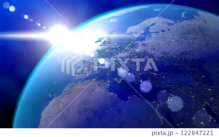 Earth from space - view on Europe and Africa side. 3D illustration Earth from space - view on Europe and Africa side. 3D illustration 122847221
