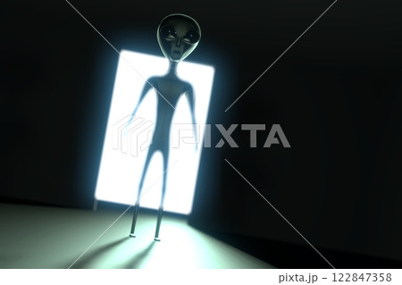 Alien, open door and dark background 122847358