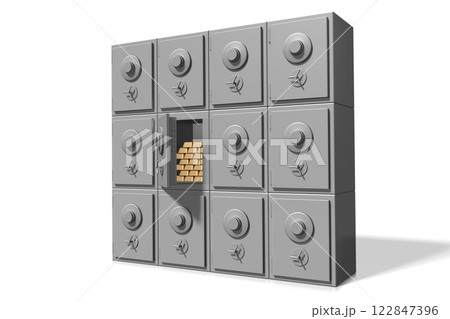 Vaults with gold on white background - 3D illustration Vaults with gold on white background - 3D illustration 122847396