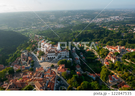 Aerial drone view of Sintra National Palace on Aerial drone view of Sintra National Palace on 122847535