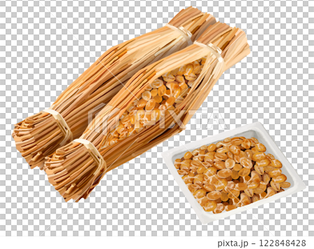 Straw-wrapped natto and packaged natto 122848428