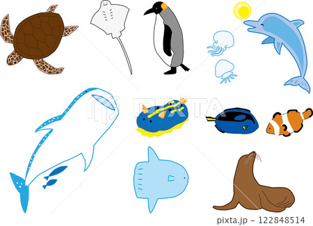 海・水族館の生き物たちのイラスト 122848514