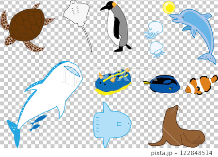 Illustrations of sea and aquarium creatures 122848514