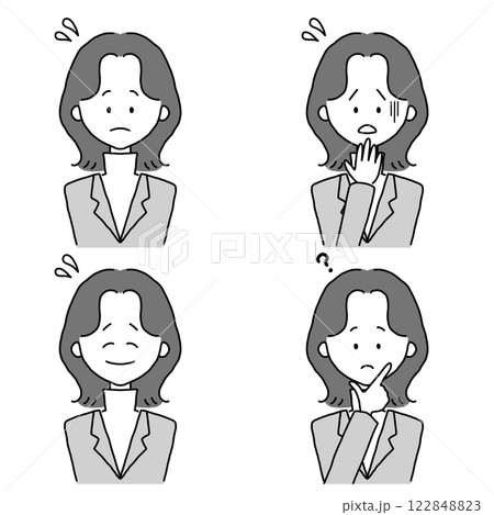 スーツを着た女性のイラストセット(困り顔) スーツを着た女性のイラストセット(困り顔) 122848823