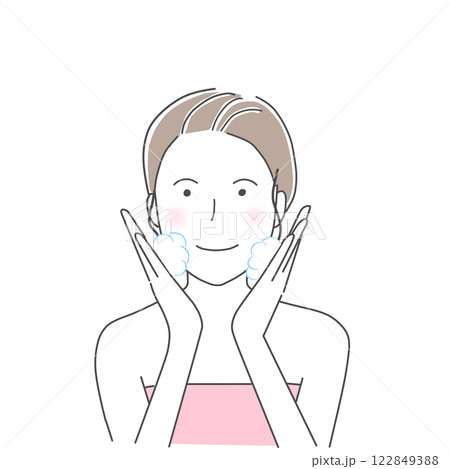 顔を洗っている笑顔の女性 顔を洗っている笑顔の女性 122849388