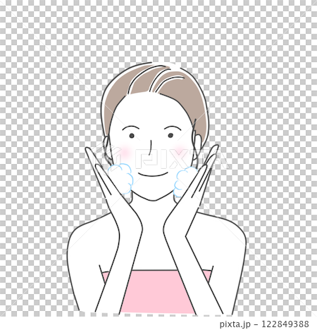 顔を洗っている笑顔の女性 顔を洗っている笑顔の女性 122849388