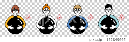 Various men and women holding bombs with lit fuses 122849665