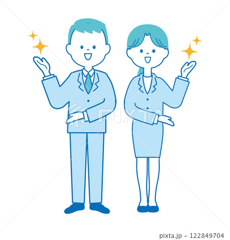 案内するスーツのキラキラ男女 122849704