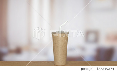 Coffee paper cup on wood Table 3d Rendering. Coffee paper cup on wood Table 3d Rendering. 122849874