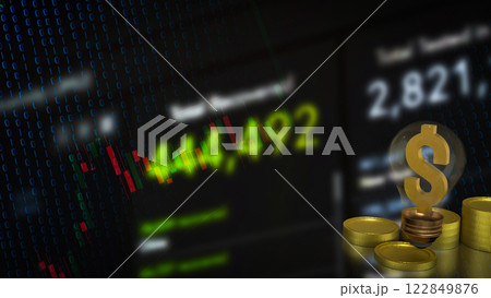 The Gold dollar symbol in Light Bulb for Business concept 3d rendering. 122849876