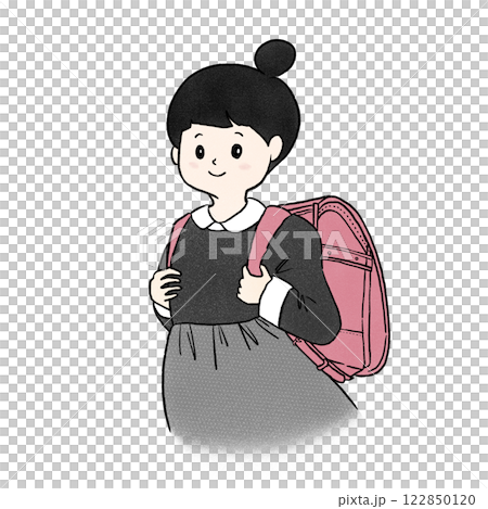 Elementary school girl carrying a school bag 122850120