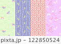 パステルカラーのモダンな和柄パターン・シームレスなベクター背景素材 122850524