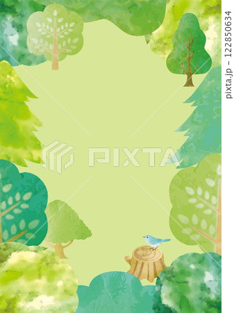 フレーム　水彩　手描き　緑　風景　夏　テクスチャ　背景　デザイン　イラスト素材 122850634