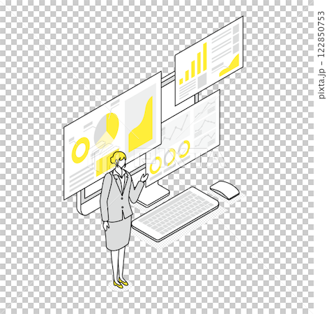 Isometric illustration of a businesswoman presenting web marketing 122850753