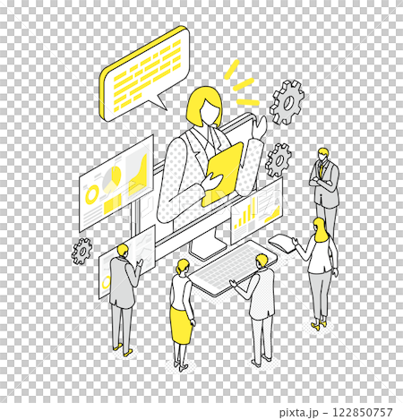 オンラインで説明を受けて考える人々 122850757