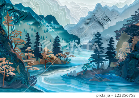 中国　九寨溝・黄龍のイメージペーパークラフト 122850758