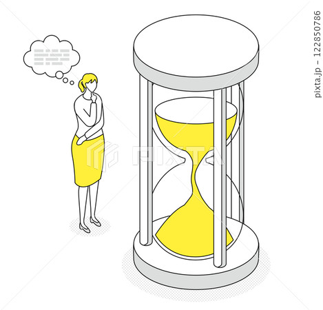 砂時計と考える女性、時間管理、ビジネス、シンプルイラスト 122850786