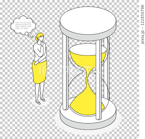 砂時計と考える女性、時間管理、ビジネス、シンプルイラスト 122850786