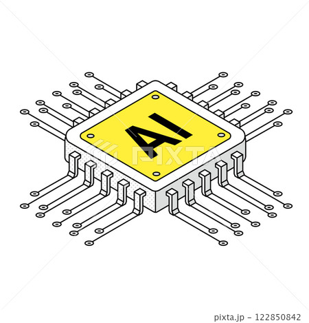 アイソメトリック AIチップのシンプルな線画イラスト アイソメトリック AIチップのシンプルな線画イラスト 122850842