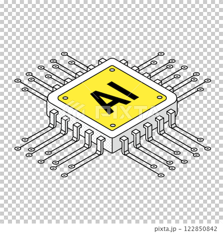 アイソメトリック AIチップのシンプルな線画イラスト アイソメトリック AIチップのシンプルな線画イラスト 122850842