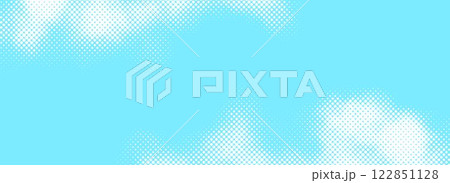 Dotted comic cloud background. White halftone clouds in blue sky. Pop art heaven wallpaper for banner, brochure, collage, poster, leaflet. Pixelated smoke, smog or fog texture. Vector illustration Dotted comic cloud background. White halftone clouds in blue sky. Pop art heaven wallpaper for banner, brochure, collage, poster, leaflet. Pixelated smoke, smog or fog texture. Vector illustration 122851128
