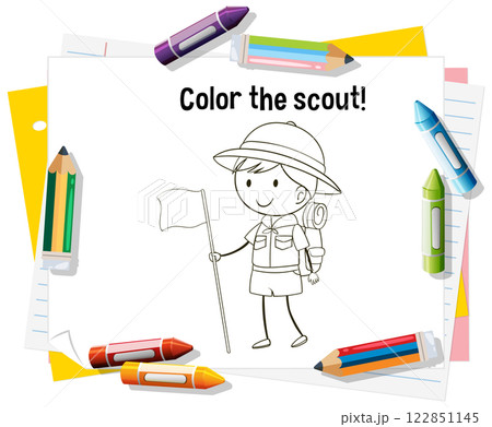 Scout Coloring Page with Crayons Scout Coloring Page with Crayons 122851145