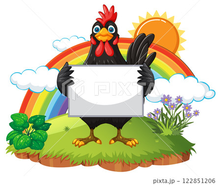 Colorful Rooster with Blank Sign 122851206