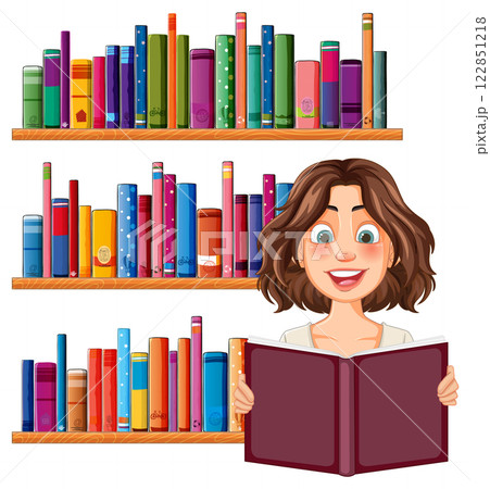 Woman Reading in a Library 122851218