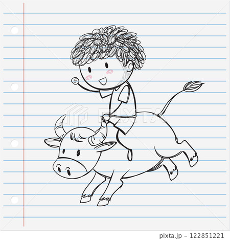 Child Riding a Bull Sketchのイラスト素材 [122851221] - PIXTA