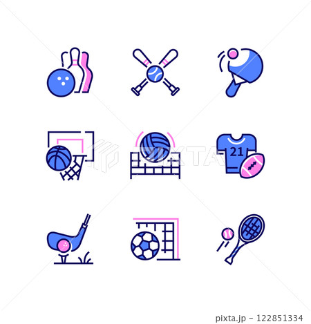 Ball games equipment - line design style icons set Ball games equipment - line design style icons set 122851334