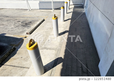 Crash Barrier in front of Supermarket. Crash Barrier in front of Supermarket. 122851480