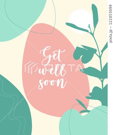 Get well soon, abstract botanical poster, boho style card. 122853099