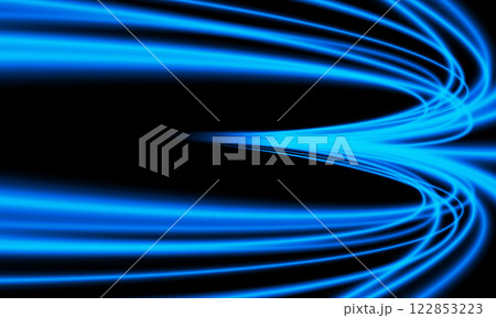 Abstract blue light fast speed curve dynamic motion on black background vector 122853223