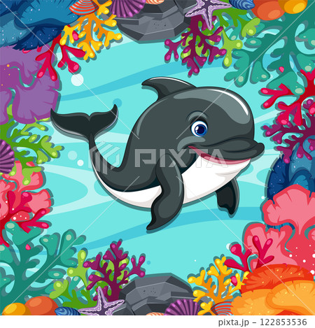 Colorful Dolphin Among Coral Reefs Colorful Dolphin Among Coral Reefs 122853536