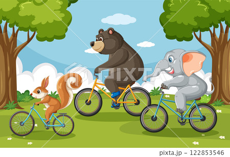 Animals Riding Bicycles in the Park Animals Riding Bicycles in the Park 122853546