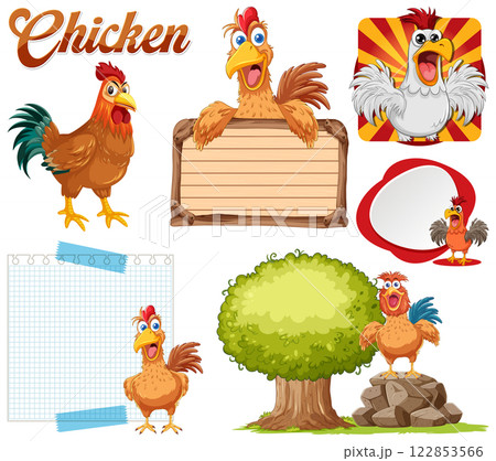 Colorful Chicken Vector Illustration Set 122853566
