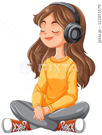 Girl Relaxing with Headphones Girl Relaxing with Headphones 122853579