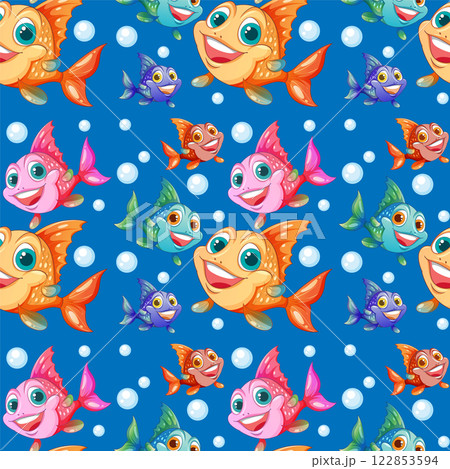 Colorful Fish Seamless Pattern Illustration 122853594