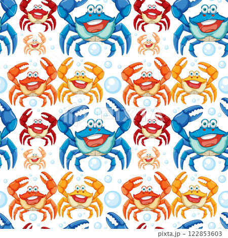 Colorful Cartoon Crabs and Bubbles Pattern Colorful Cartoon Crabs and Bubbles Pattern 122853603