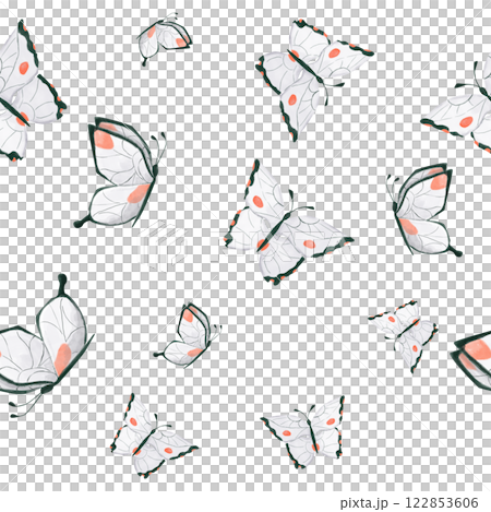 Floral Seamless Pattern with White Butterflies in Flight, Watercolor Illustration, Ready Template for Printing on Fabric, Paper, Wrapping Floral Seamless Pattern with White Butterflies in Flight, Watercolor Illustration, Ready Template for Printing on Fabric, Paper, Wrapping 122853606
