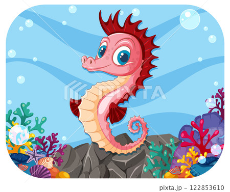 Colorful Seahorse in Vibrant Coral Reef 122853610