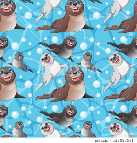 Playful Seals in Oceanic Pattern 122853611