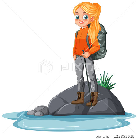 Adventurous Girl on a Rocky Shore Adventurous Girl on a Rocky Shore 122853619