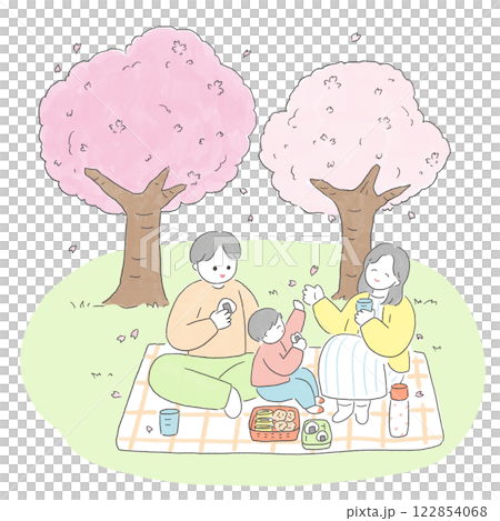 お花見をする親子 お花見をする親子 122854068